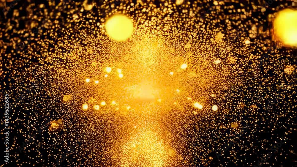 Poster golden particle flow abstract background