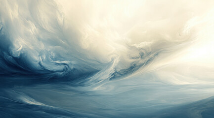 Obraz premium Serene abstract artwork featuring swirling blue and cream colors, evoking sense of calm and tranquility. fluid patterns create