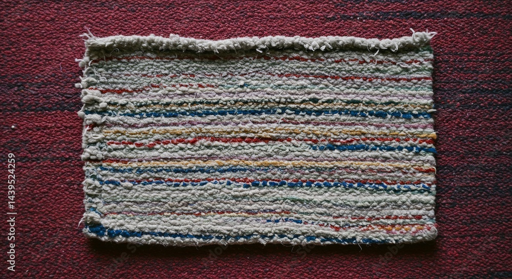Aufkleber a colorful rug with a striped pattern is laying on a red carpet