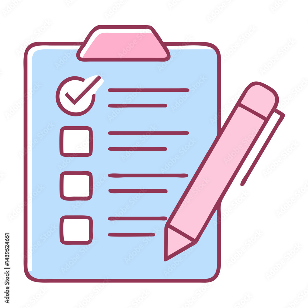 Poster checklist with pen and checkmark for exam preparation