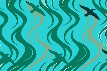 Fluid Gradient Design with Birds in Turquoise Background  