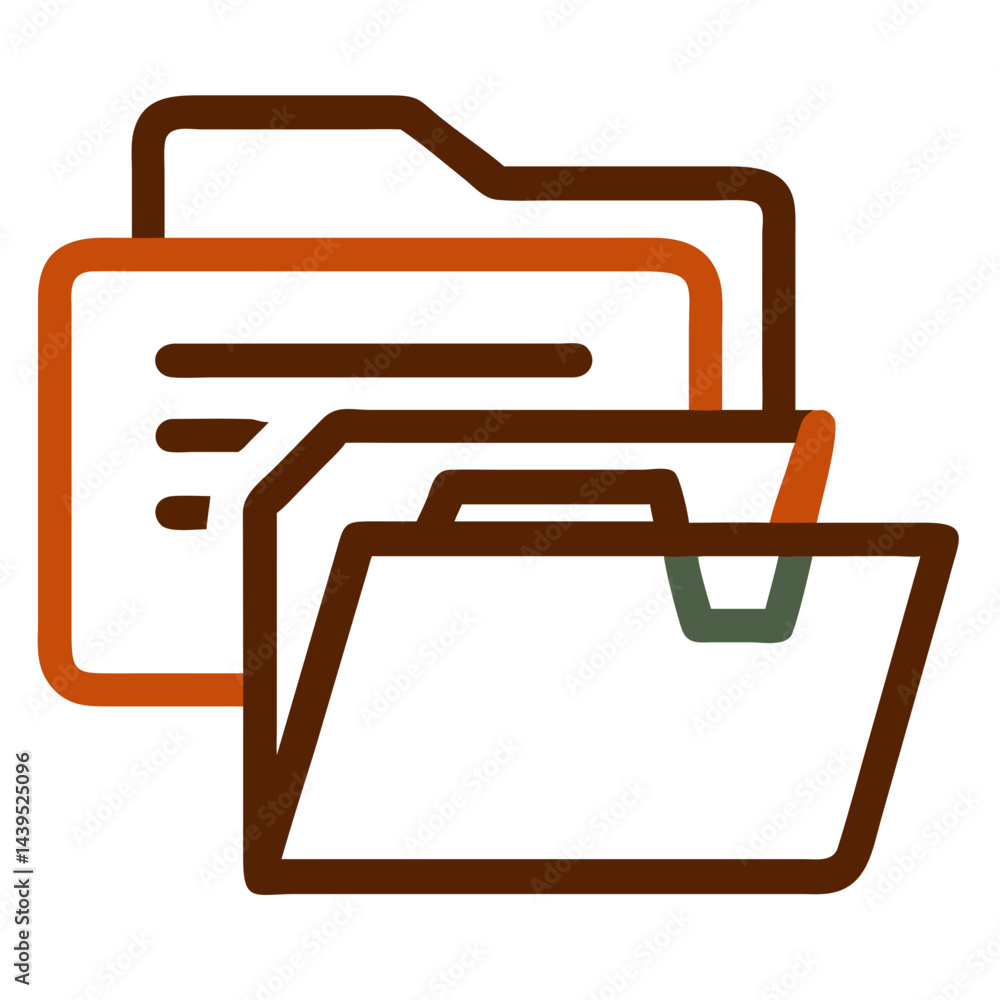 Poster folder icon design with layered files in warm colors