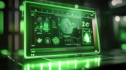 Futuristic Green Interface: Digital Dashboard Display