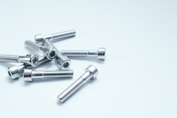 Steel bolts isolated on white. Constructional still life.