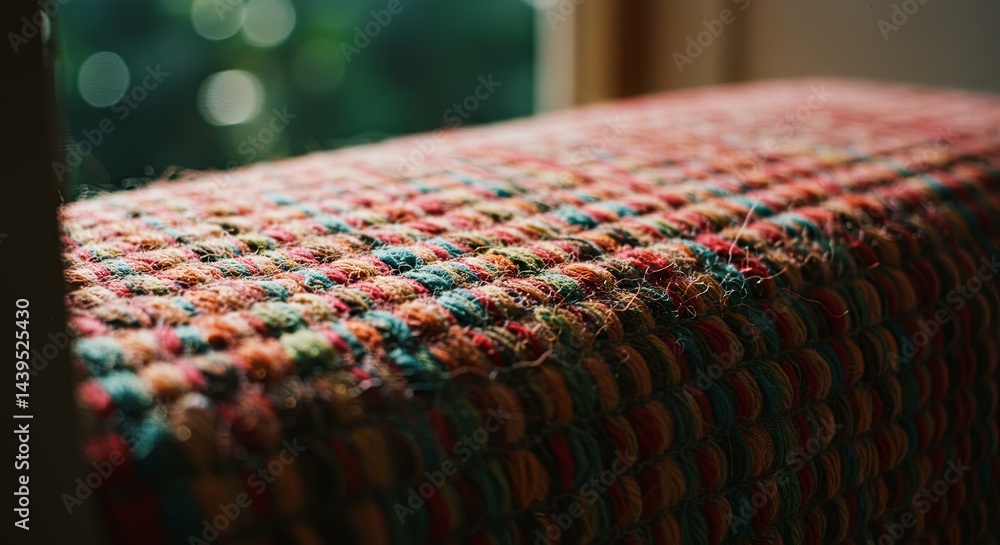 Poster A colorful blanket with a pattern of squares and circles