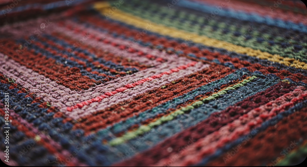 Poster A colorful rug with a pattern of squares and stripes