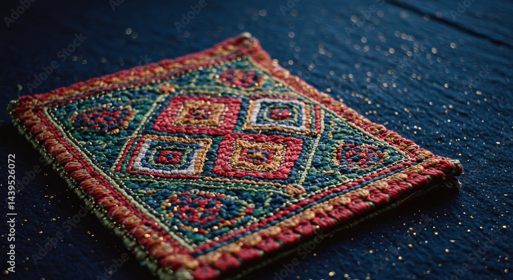 Aufkleber A colorful square piece of fabric with a design of squares and triangles