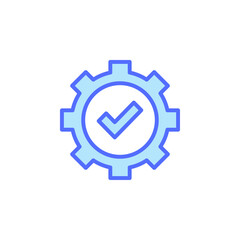 Minimalist Gear Icon with Checkmark Symbolizing Success and Efficiency in Business and Technology Management