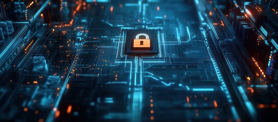 Futuristic Circuit Board with Lock