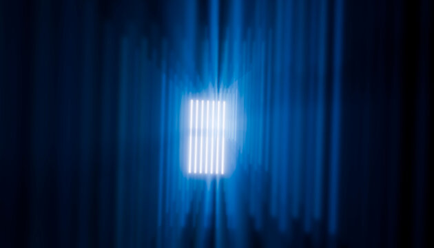 Abstract 3D render with glowing lines and geometric shapes in a blue dark background