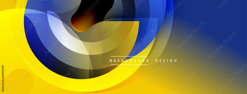 Poster Abstract flowing shapes, vibrant colors create dynamic background. Yellow, blue gradients dominate composition. Modern design element.