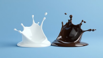 Milk and chocolate splashes on blue.  Food photography, advertisement