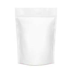 Realistic stand up pouch bag mockup with transparent shadow. Front view. Vector illustration isolated on white background. Ready for your design. EPS10.