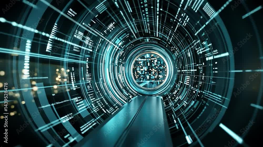 Poster Futuristic tunnel with digital code.
