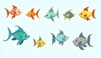 set cartoon fish cute