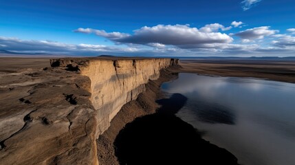 Dramatic cliff face overlooking a tranquil lake