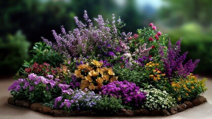 Obraz premium Colorful flowerbed garden display outdoors