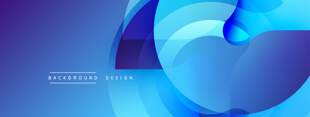 Abstract blue design features overlapping circles, gradients. Modern aesthetic suitable for backgrounds, presentations. Smooth transitions create depth.
