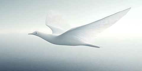 Obraz premium Abstract White Bird Soaring Above Misty Sea