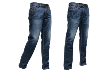 men's washed dark blue jeans isolated on transparent background