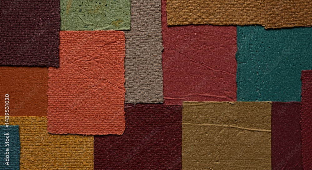 Poster a colorful patchwork of fabric with a variety of colors and textures