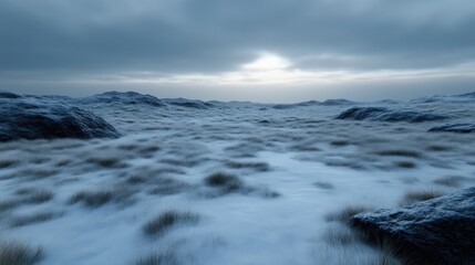 Frozen, misty landscape