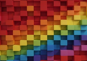 Abstract rainbow colored wooden blocks background creates a vibrant texture