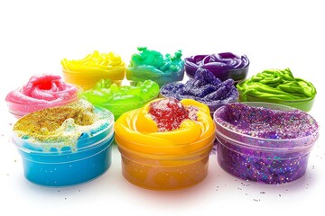 Sparkling Slime Bundle Isolated On White Background.