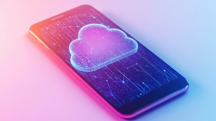 Futuristic Smartphone with Cloud Storage Concept on Colorful Background