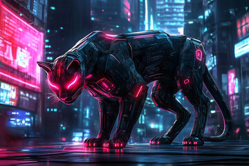Futuristic Robotic Cat in Night City