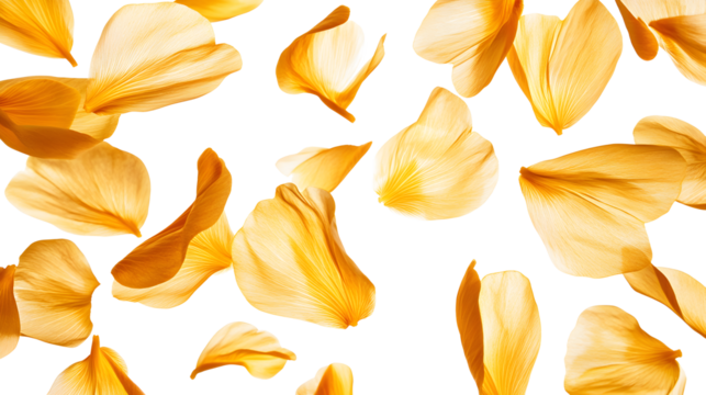 A large number of orange petals floating in the air