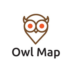 Cute Owl Bird Character Map Pin Location Travel Line Logo Template