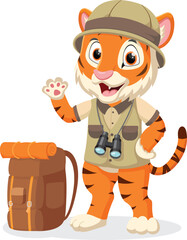 Cute Tiger wearing safari explorer clothes cartoon character