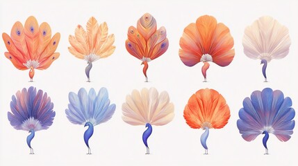 Colorful Peacock Fan Illustrations