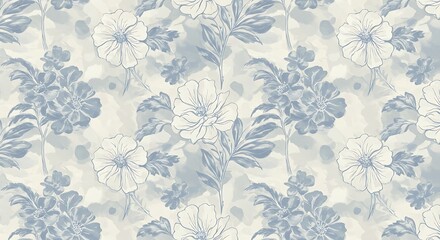Floral Bloom: Soft Blue Watercolor Pattern on Cream Background