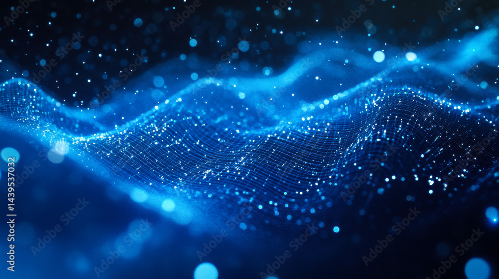 Poster dynamic blue waves of light create a mesmerizing visual effect in a dark environment