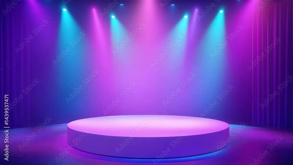 Poster Empty stage with vibrant lighting and a circular platform.