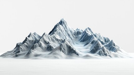 Obraz premium Majestic snowy mountain peaks with deep valleys on white surface.