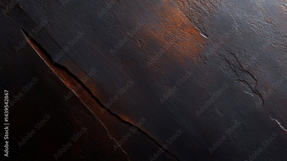 Poster textural dark background with copper-like details and cracks adding organic patterns