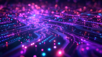 Obraz premium Glowing circuit board pulses with energy