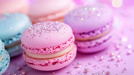 Fototapeta premium Colorful macarons with sparkle on a bright surface