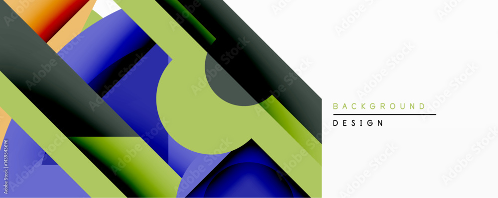 Aufkleber Abstract geometric composition. Overlapping shapes create dynamic visual effect. Bright colors, gradients, modern design elements present. Minimalist style, clean aesthetic.