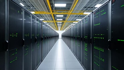 Server room corridor with rows of modern equipment - Powered by Adobe