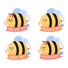 Cute bee clipart set watercolor elements clipart