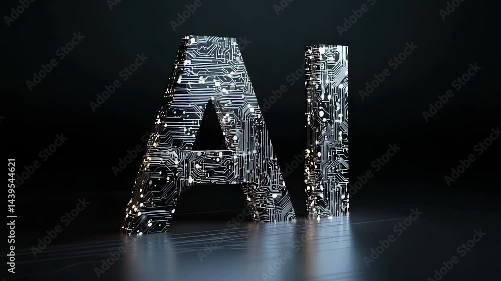 Poster ai letters with electronic circuit texture in dark studio, futuristic technology and innovation conc