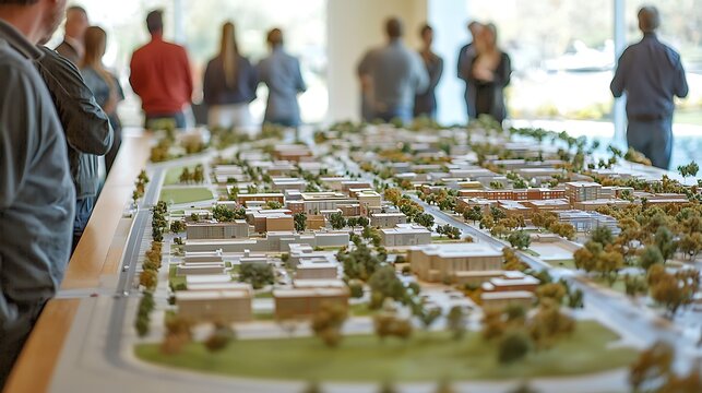 Urban Planning Model with People Observing at a Community Development Presentation Event