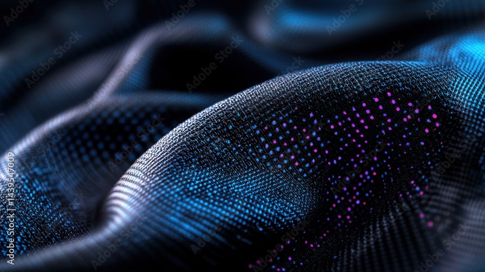 Wall mural abstract dark fabric texture with vibrant data points