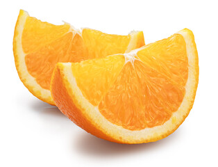 Two orange fruit slices isolated on white background. File contains clipping path.