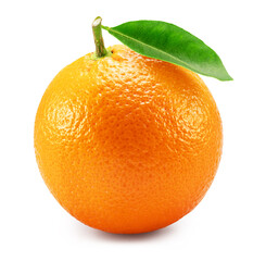 Orange fruit with green leaf isolated on white background. File contains clipping path.