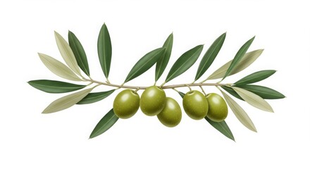 Olive branch with green olives and leaves on a white background art